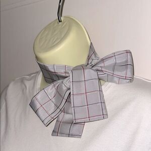 Vintage Light Gray, Red &‎ Black Check  Plaid Thin Neck Scarf